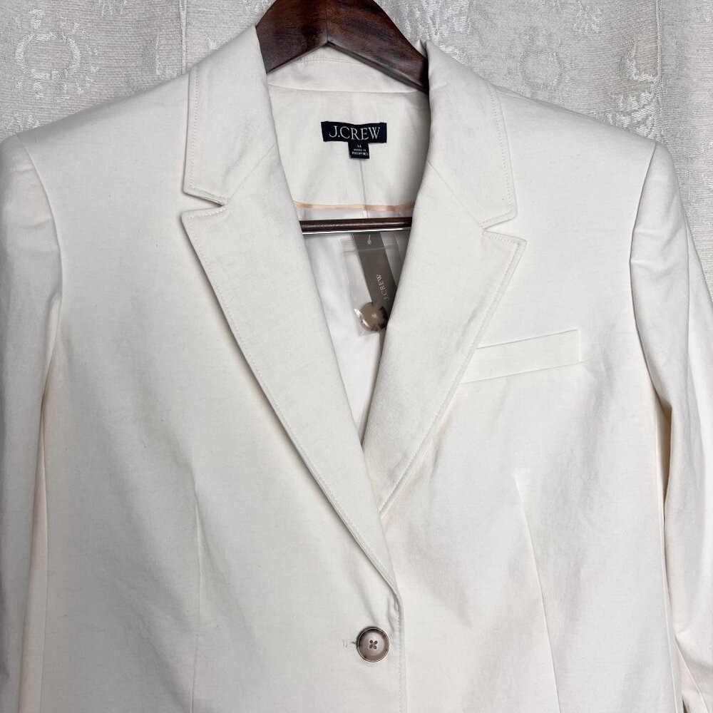 J. Crew relaxed patch-pocket blazer cotton linen oversized suit jacket white - Picture 3 of 9